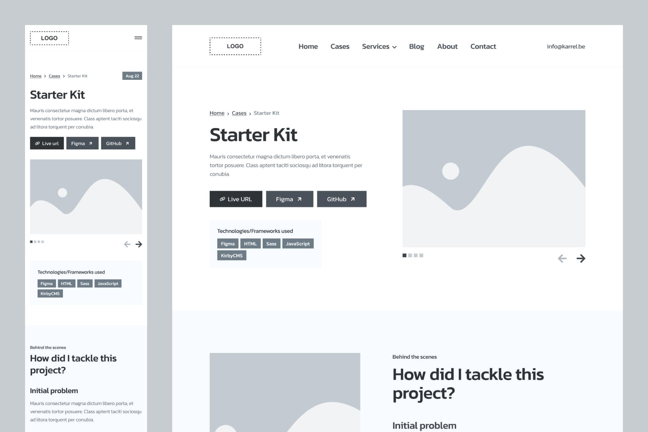 Wireframe of the project detail page of my Karrel V3 portfolio website