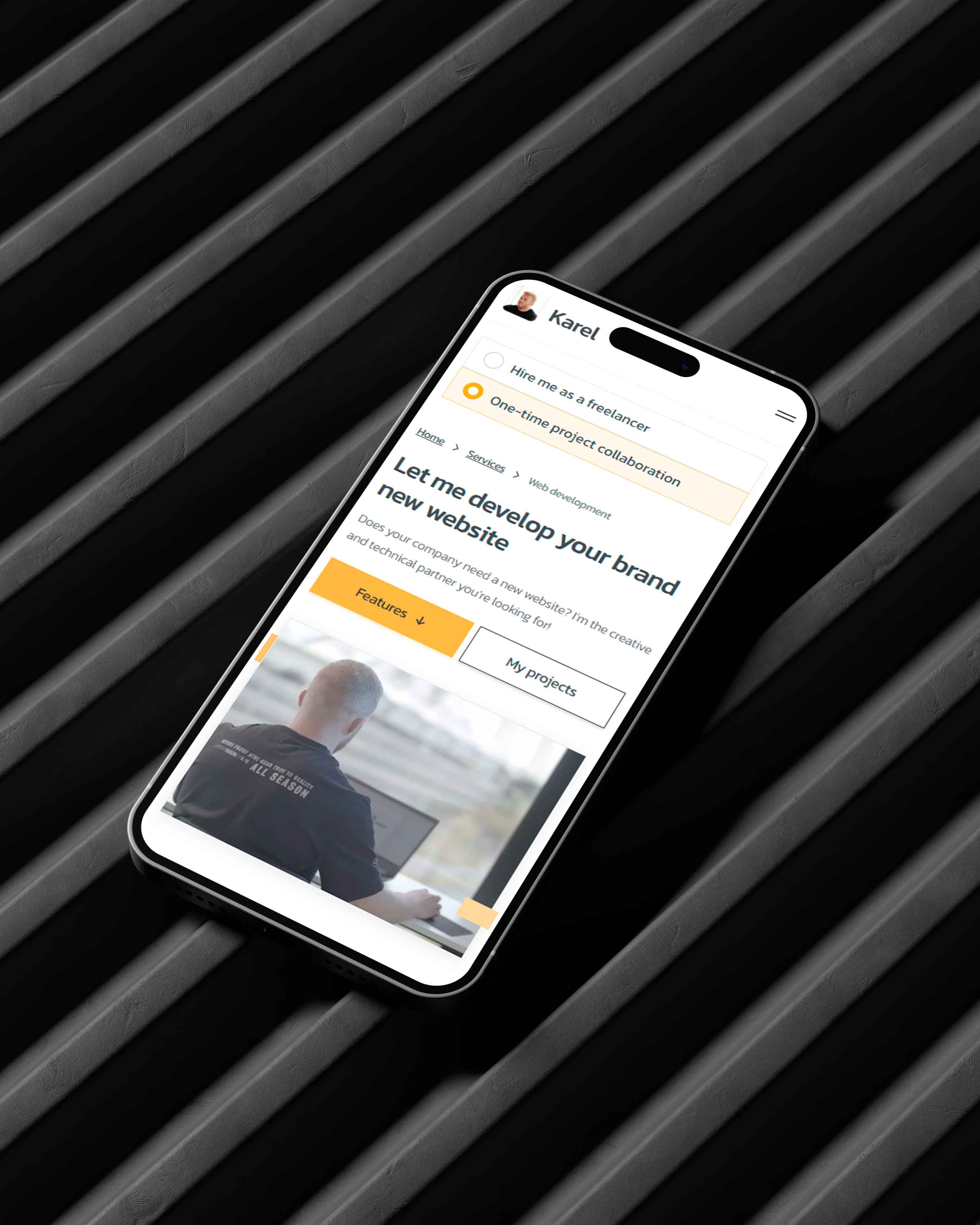 Karrel V3 web development service page on iPhone