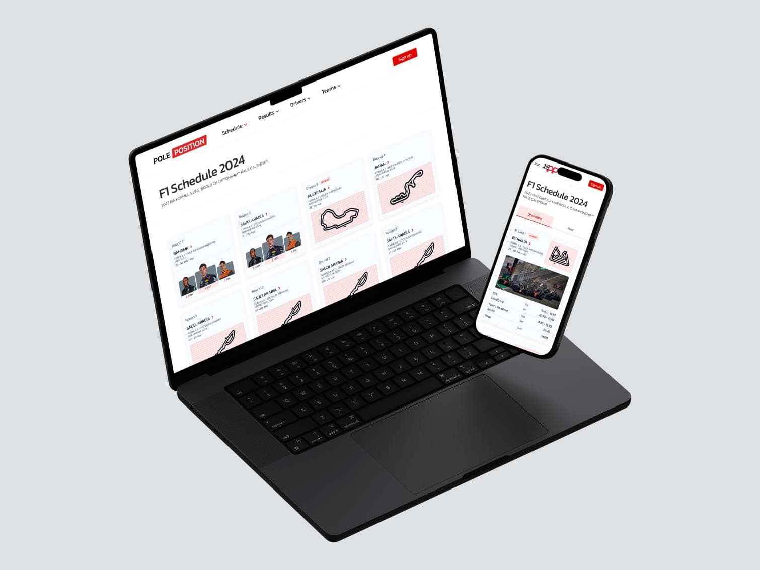 Pole Position V2 mockup on Apple devices