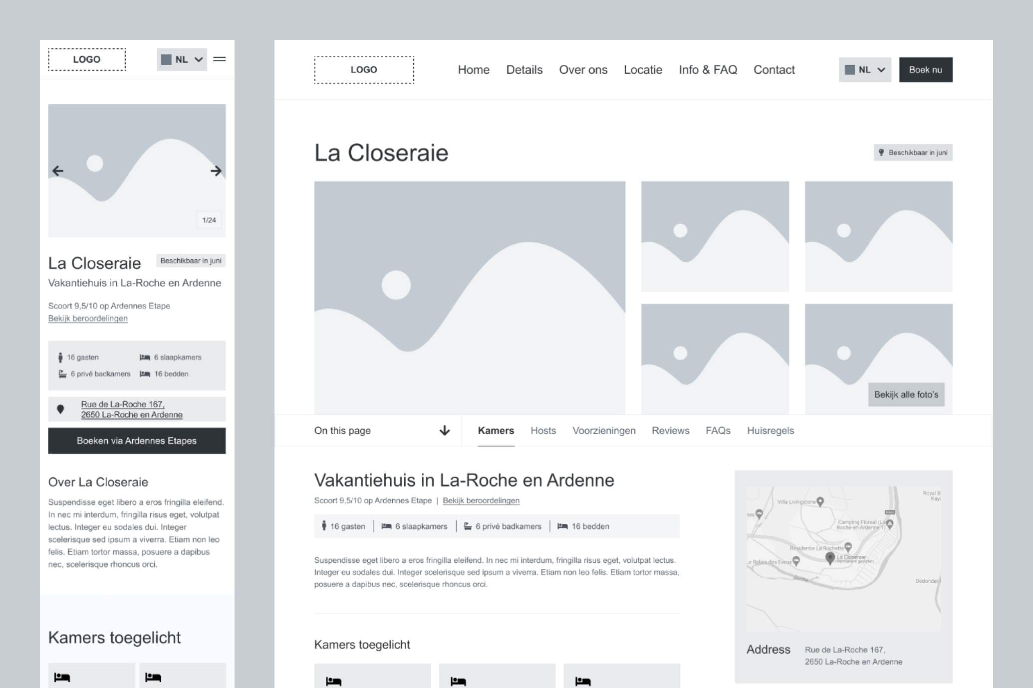 La Closeraie project wireframes
