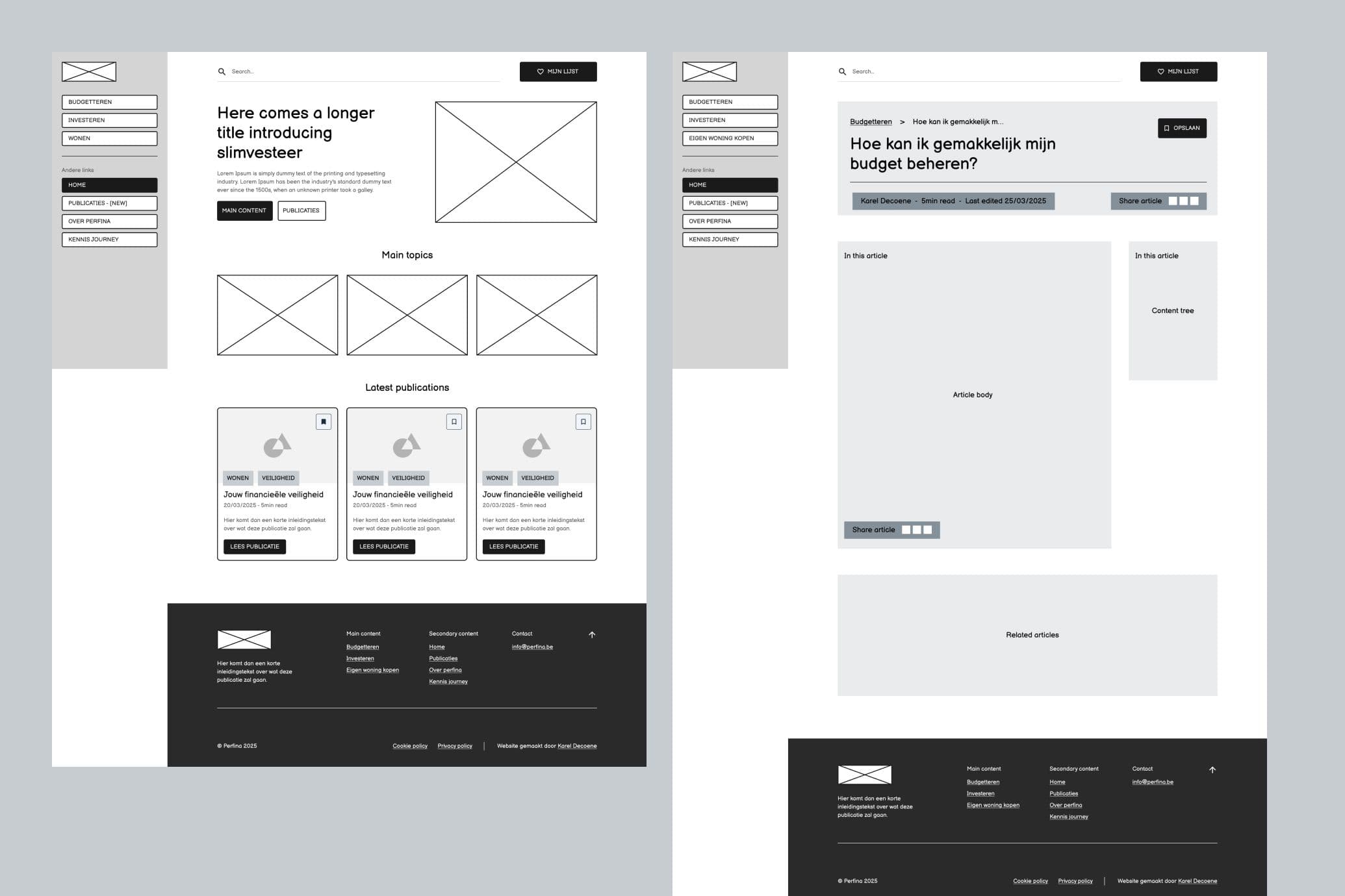 Wireframes of the Slimvesteer blog MVP